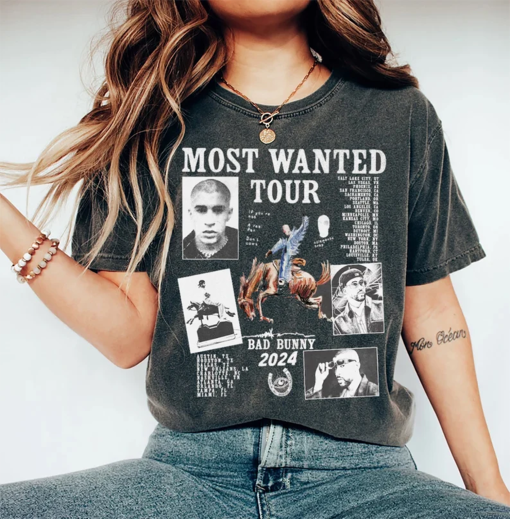 Vintage Bad Bunny Most Wanted Tour 2024 Shirt, Bad Bunny Nadie Sabe Shirt, Vintage 90s Grapic Tee, Bootleg Rap Shirt, Comfort Colors