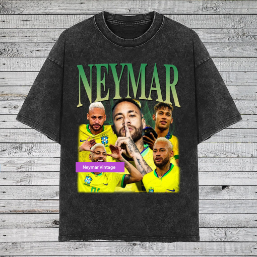 Neymar Vintage T-Shirt, Forward Midfielder Homage Graphic Unisex Long Sleeve, Bootleg Retro 90’s Fans Washed Hoodie Gift