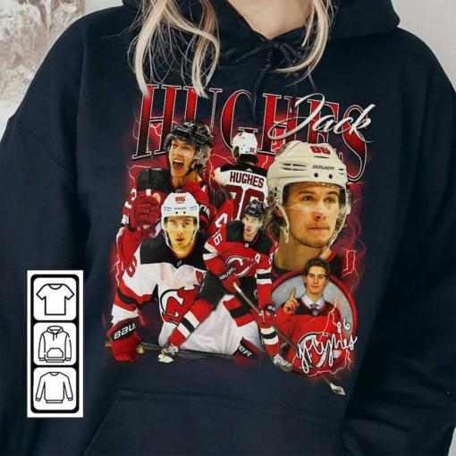 Jack Hughes New Jersey Hockey Shirt, Devils Hockey Shirt Christmas Gift Unisex, Hockey 90s Vintage Fan Gift