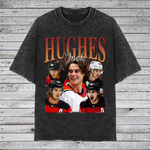 Jack Hughes Vintage T-Shirt, Ice Hockey Center Homage Graphic Unisex Long Sleeve, Bootleg Retro 90’s Fans Washed Hoodie Gift