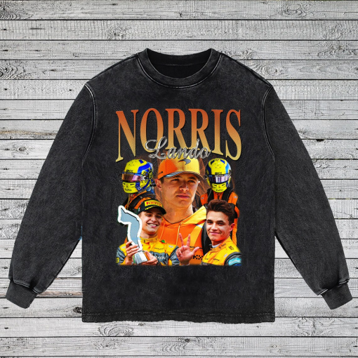 Lando Norris Vintage T-Shirt, Formula Racing F1 Homage Graphic Unisex Long Sleeve, Bootleg Retro 90’s Fans Washed Hoodie Gift