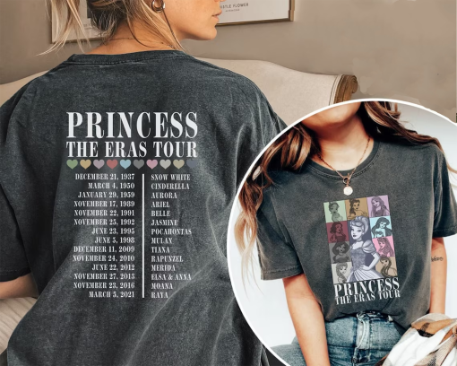 Two Sided Princess The Eras Tour Comfort Colors Shirt, Disney Princess Shirts, Disney Princess Characters Shirt, Disneyland World Shirts