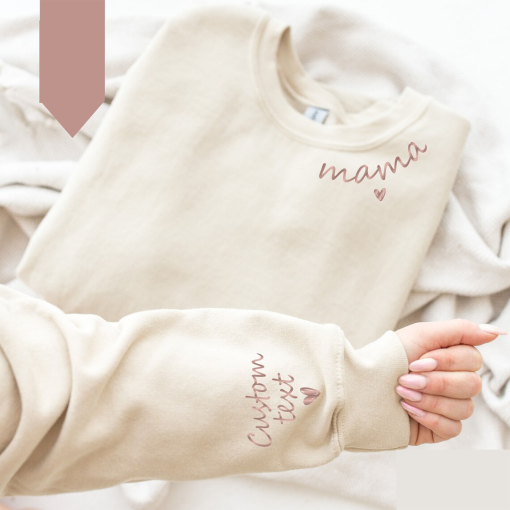 Rose gold  Kids Name On Sleeve Printed Jumper, Mama Sweatshirt, Personalised Mama Crewneck Sweatshirt, Christmas Sweater for Mum