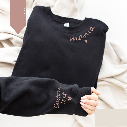 Rose gold  Kids Name On Sleeve Printed Jumper, Mama Sweatshirt, Personalised Mama Crewneck Sweatshirt, Christmas Sweater for Mum