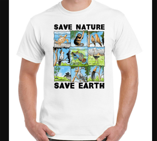 Environmental T-Shirt Pollution Save Nature Save Earth Mens Funny Animal Top