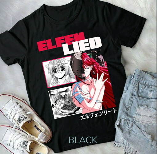 Elfen Lied T-shirt Lucy Nyu Kaede Anime Girl Manga T-shirt Graphic Tee Black