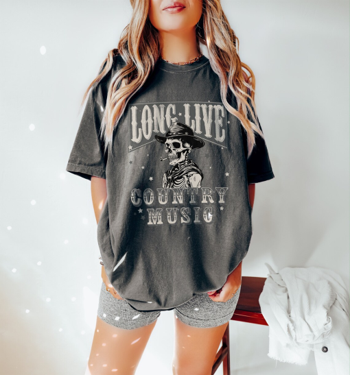 Cowboy Skeleton Shirt Vintage Country Music T-Shirt Distressed Cowboy Killer Oversized Tee Cowgirl Shirt Country Concert Western Crewneck