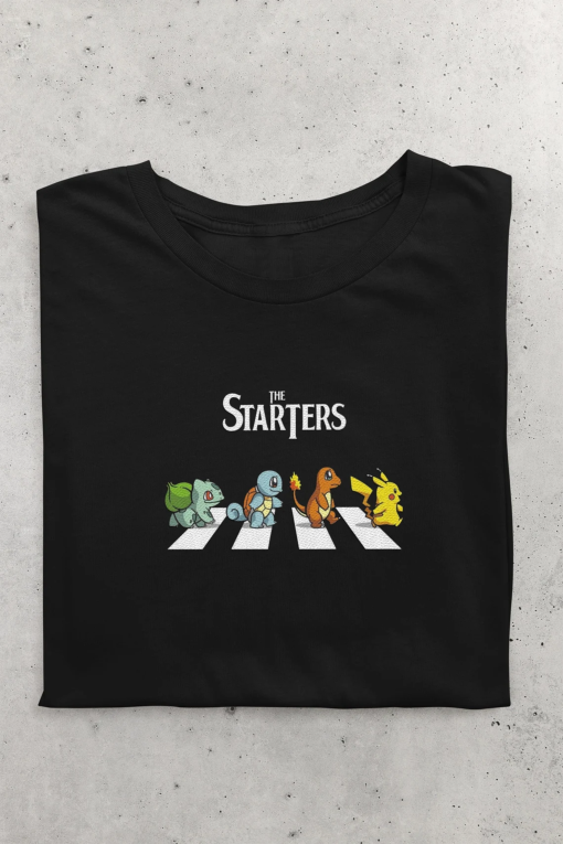 Abbey Road Pokemon Crossover Tee – Classic Starters Meet The Beatles – 100% Combed Cotton Graphic T-Shirt Unisex Heavy Cotton Tee