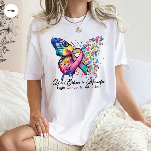 Cancer Warrior Gift, Cancer Survivor Outfit, Family Support T-Shirt, Butterfly Shirt, Cancer Ribbon Graphic Tees, Fight Cancer In All Colors