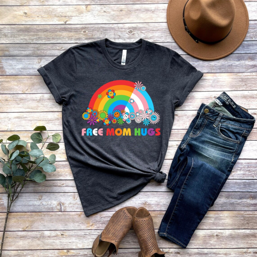 Free Mom Hugs T-Shirt, Proud Mom Apparel, Rainbow Gay Pride T-Shirt, Lgbtq Proud Parent Shirt, Equality Gifts, Rainbow Heart Shirt,Proud Tee