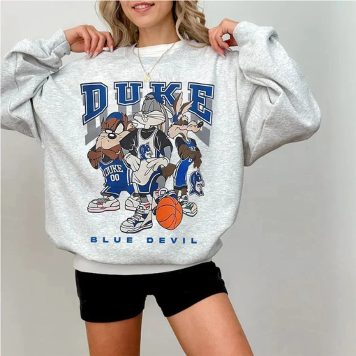 Retro Blue Devils Basketball Graphic Sweatshirt, Vintage Duke Blue Shirt, Looney Tune Duke Blue Basketball Hoodie, Basketball Fan Gifts