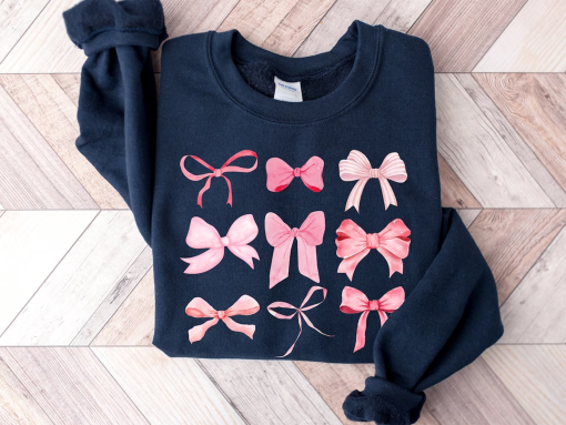 Pink Bow Sweatshirt, Valentines Gift, Trendy Ribbon Crewneck, Valentine’s day sweatshirt, Cute Ribbon Shirt, Womens Ribbon Tee, Coquette