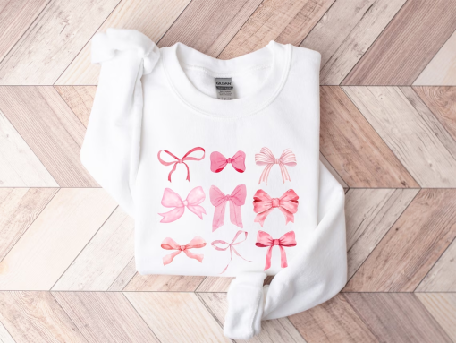 Pink Bow Sweatshirt, Valentines Gift, Trendy Ribbon Crewneck, Valentine’s day sweatshirt, Cute Ribbon Shirt, Womens Ribbon Tee, Coquette