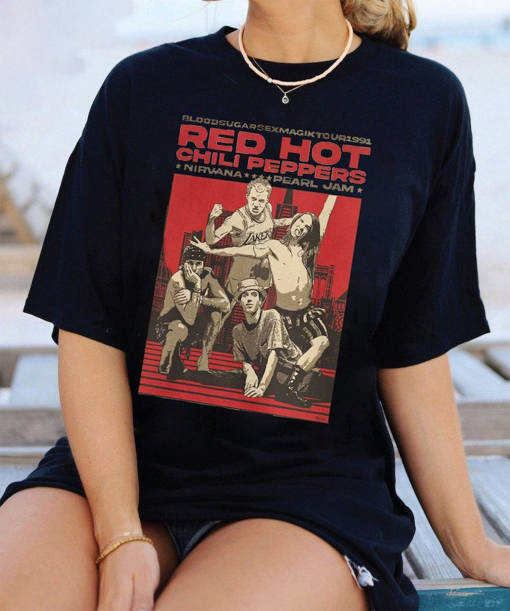 Vintage RHCP Tour 1991 Tee, Red Hot Chili Peppers Rock Band 2023 Tshirt Sweatshirt Hoodie Unisex, Red Hot Chili Peppers Shirt, Gift for Fan