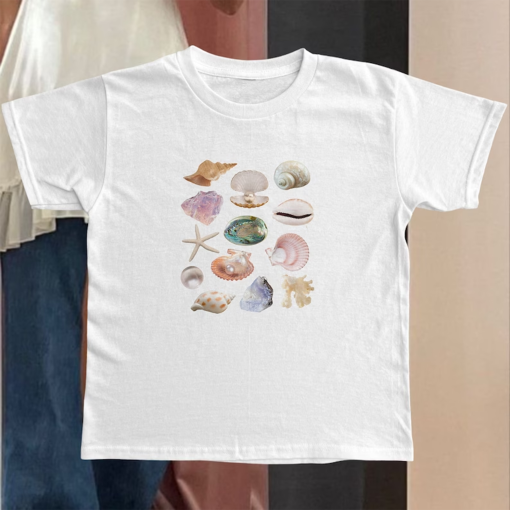 Sea Shell CROP TOP Vintage Collage Aesthetic Seashell crop top Coastal Grandma Cute Women’s T-Shirt Sustainably Made