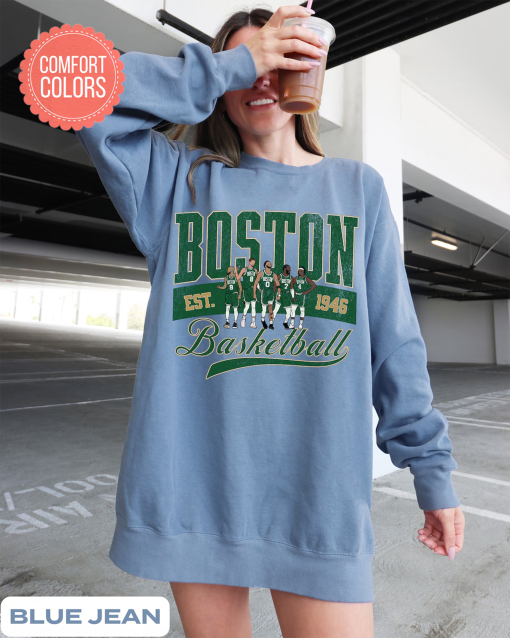 Boston Celtic Basketball Vintage Style Comfort Colors Sweatshirt, Boston Basketball Sweater, Celtic Fan Gift, D White, Jrue, KP, The Jays