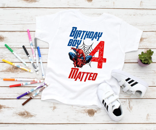 Superhero birthday, Spiderman name age, Spiderman t-shirts, Spiderman custom shirt, Birthday party shirt, couples Spiderman shirts