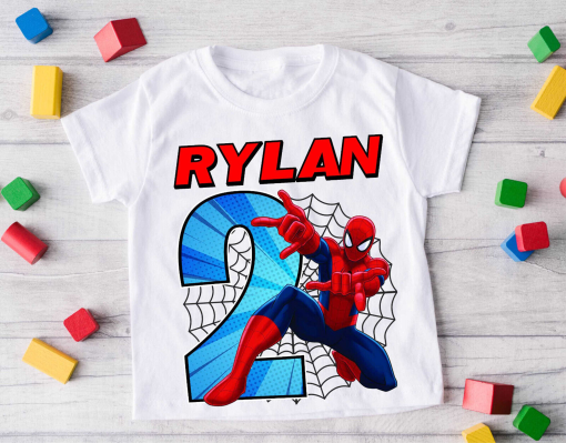 Spiderman Superhero Custom Birthday T shirt kids size Youth White short sleeve