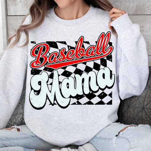 Baseball Mama Sublimation shirt, Women Sublimation T-shirt, Baseball Mama shirt, Digital shirt, Checkered Baseball T-shirt