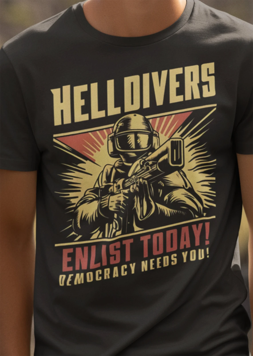 Helldivers 2 Enlistment Tee – Join the Fight for Democracy, Exclusive Sci-Fi Soldier Shirt, PS5 & PC Gamer Gear