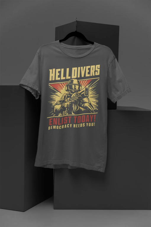 Helldivers 2 Enlistment Tee – Join the Fight for Democracy, Exclusive Sci-Fi Soldier Shirt, PS5 & PC Gamer Gear