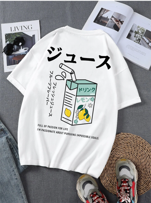 homens Camiseta desenho animado & gráfico de slogan japonês