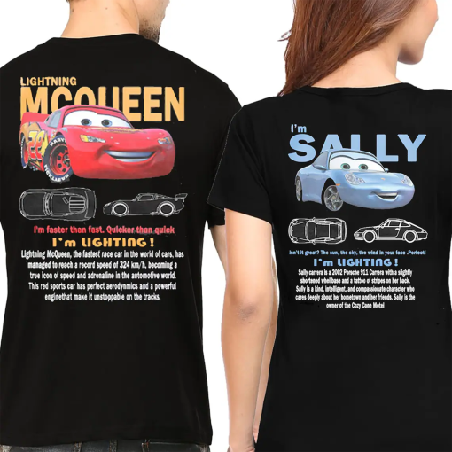 Vintage Cars Matching Comfort Color Shirt, Lightning Mcqueen and Sally Couple T-shirt, Limited McQueen T-Shirt Oversized Washed Tee