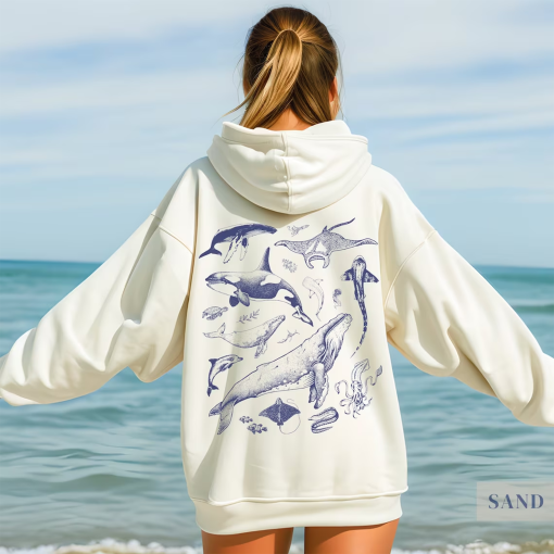 Underwater Sea Animal Vintage Hoodie | Gift For Marine Biologist/Ocean/Sealife/Nature Lover | Oceancore Humpback Orca Jellyfish Pullover