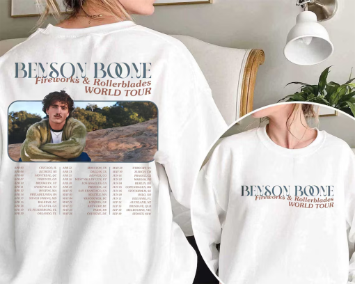 Benson Boone Fireworks and Rollbladers Tour 2024 Shirt, Beautiful Things Concert Fan Merch Gifts Tour Dates Tee Double Sided 2 Side