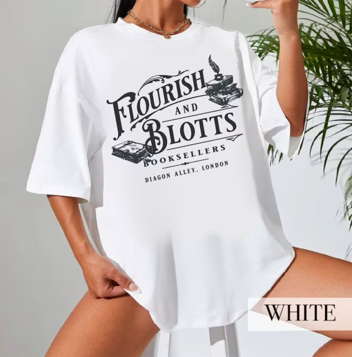 Wizarding book shop t shirt flourish and Blotts