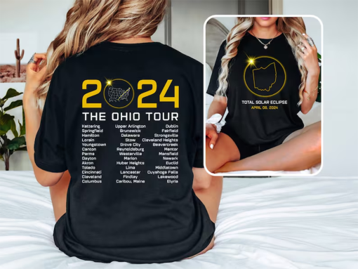 OHIO Total Solar Eclipse Shirt, April 8th 2024, Totality Spring 2024 Outfits, Path Of Totality 2-Sided Shirt