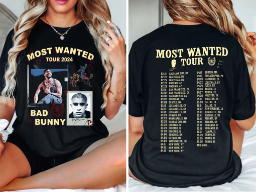 Bad Bunny Most Wanted Tour 2024 2 Sided Shirt, Bad Bunny Benito Album Shirt, Bad Bunny Merch, Bad Bunny Fan Outfit