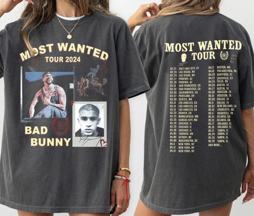 Bad Bunny Most Wanted Tour 2024 2 Sided Shirt, Bad Bunny Benito Album Shirt, Bad Bunny Merch, Bad Bunny Fan Outfit