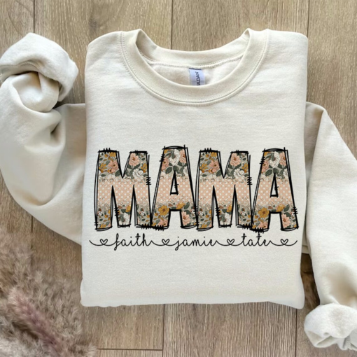 Boho Flowers Floral Mama shirt, Floral Print Mama Design, Boho Spring Mama With Editable Kids Names, Custom Mama shirt Mother’s Day shirt