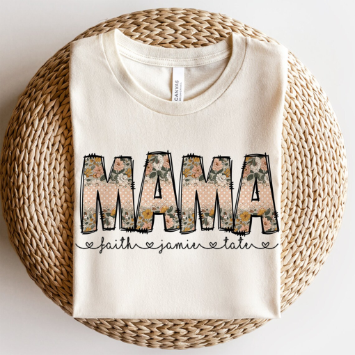 Boho Flowers Floral Mama shirt, Floral Print Mama Design, Boho Spring Mama With Editable Kids Names, Custom Mama shirt Mother’s Day shirt