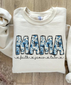 Blue Flowers Floral Mama shirt, Floral Print…