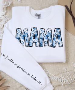 Blue Flowers Floral Mama shirt, Floral Print…