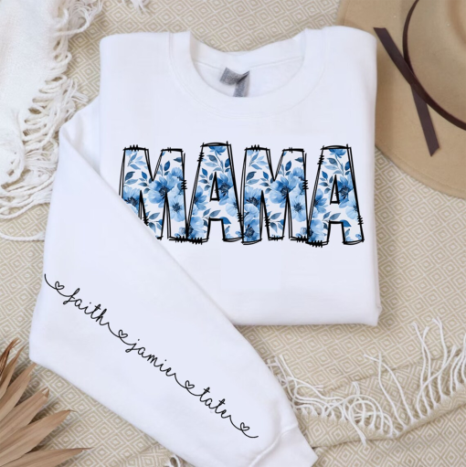 Blue Flowers Floral Mama shirt, Floral Print Mama shirt, Floral Spring Fall Mama With Editable Kids Names, Custom Mama shirt, Mother’s Dayshirt