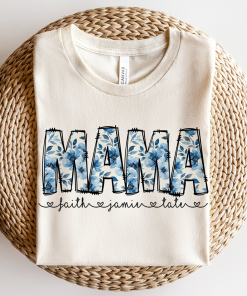 Blue Flowers Floral Mama shirt, Floral Print…