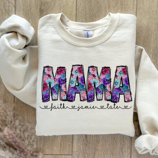 Purple Spring Floral Mama shirt, Mama Floral shirt, Mama Flower with Kids Names, Custom Mama Floral shirt, Mother’s Day Gift, Mama shirt