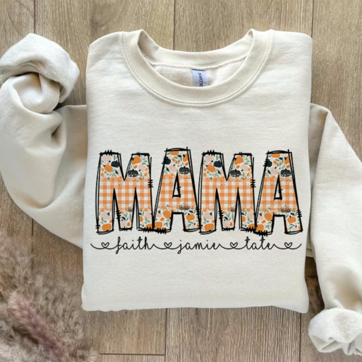 Fall Plaid Floral Mama shirt, Fall Mama shirt, Mama shirt, with Kids Names, Custom Mama Fall shirt, Mother’s Day Gift, Mama shirt