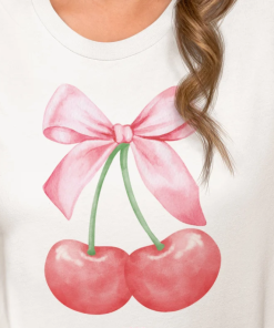 Coquette Cherry pink bow shirt heart shaped…