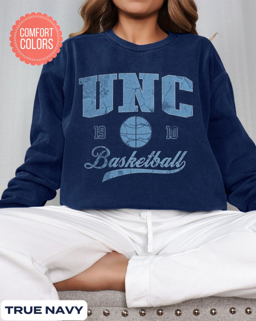 UNC Basketball Vintage Style Comfort Colors Sweatshirt, UNC Basketball Sweater, 90’s Retro UNC Crewneck, Tar Heel Basketball Fan Gift