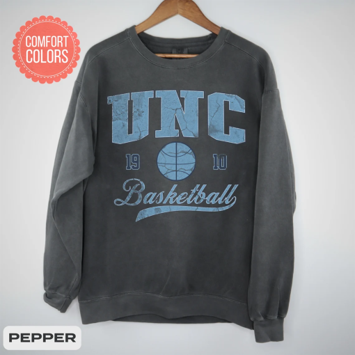 UNC Basketball Vintage Style Comfort Colors Sweatshirt, UNC Basketball Sweater, 90’s Retro UNC Crewneck, Tar Heel Basketball Fan Gift