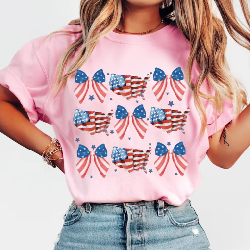 Coquette American Flag shirt, Coquette Bow shirt, 4th of July sublimation, America shirt, Freedom, American Flag sublimation, American girl shirt