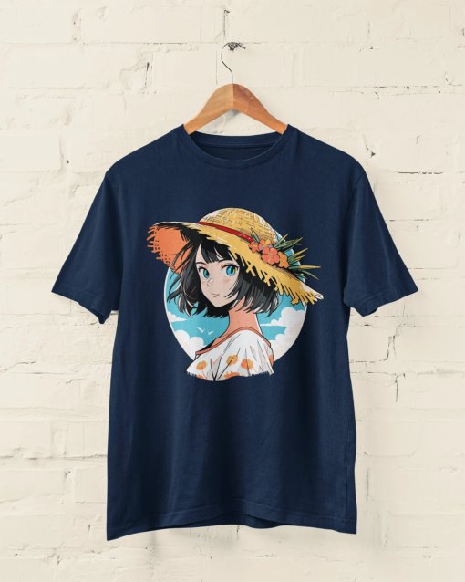 Straw Hat Anime Girl Summer T-Shirt Kawaii Aesthetic T-Shirt Japanese Summer Anime Clothing Kawai Tee Strawhat Anime Shirt Gift For Her