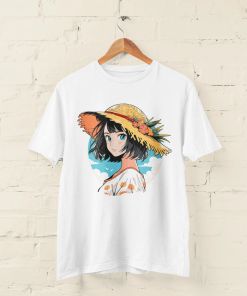 Straw Hat Anime Girl Summer T-Shirt Kawaii…