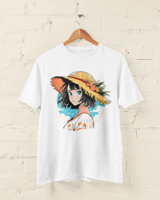 Straw Hat Anime Girl Summer T-Shirt Kawaii Aesthetic T-Shirt Japanese Summer Anime Clothing Kawai Tee Strawhat Anime Shirt Gift For Her