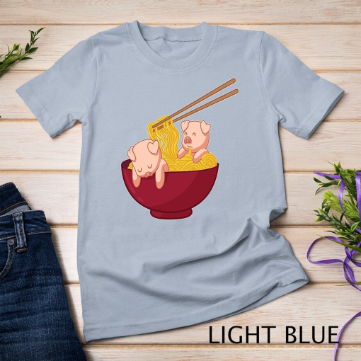 Kawaii Anime Japanese Ramen Noodles Bacon Farm Pig Gift Unisex T-shirt