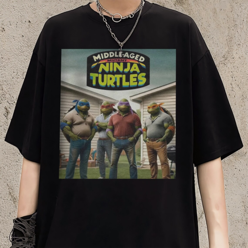 Middle Aged TMNT Tee Shirt, Retro Cartoon Ninja Turtles T-shirts, Ninja Turtles Family matching Tshirt.